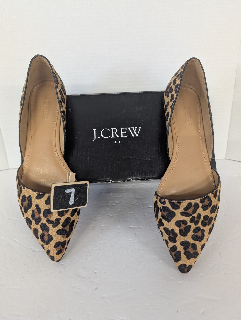 J.Crew Leoparld Print Pointed D'Orsay Flats Tan/Black Sz 7 NWT